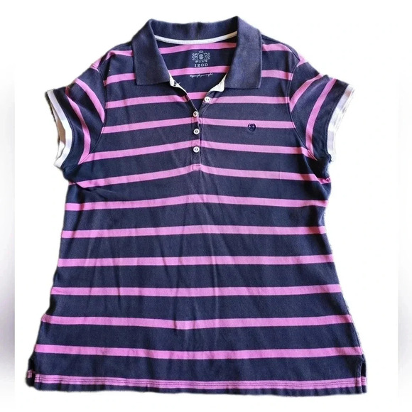 Izod, Size XL, Pink/Navy Striped Polo - Picture 1 of 8